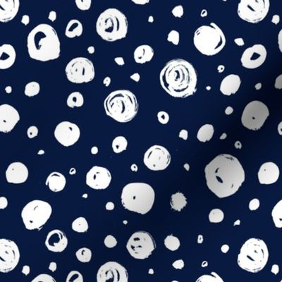 Paint Drops Polka Dots // White on Navy 