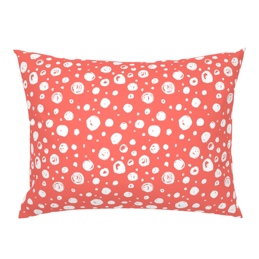 Paint Drops Polka Dots // White on Living Coral 