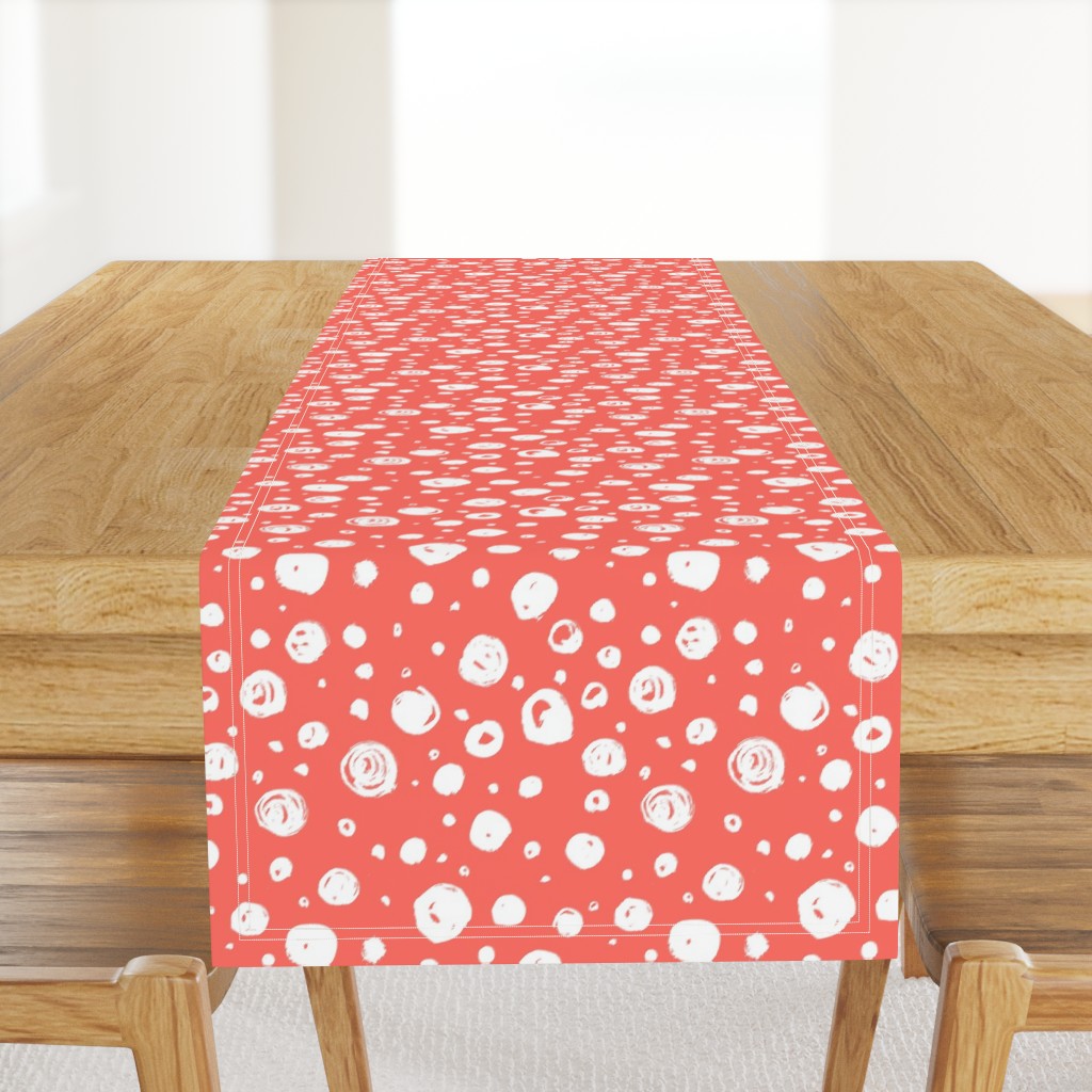 Paint Drops Polka Dots // White on Living Coral 
