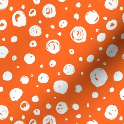 Paint Drops Polka Dots // White on Orange 