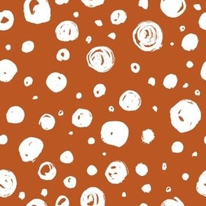 Paint Drops Polka Dots // White on Burnt Orange 