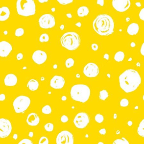 Paint Drops Polka Dots // White on Golden Yellow 
