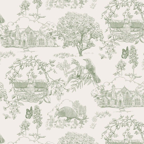 Texas Toile Olive on Taupe