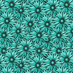 Tooled leather Flower Turquoise 