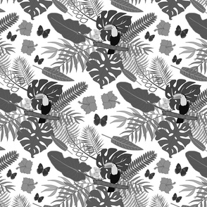 Tropical Toucan Can - greyscale on white, medium 