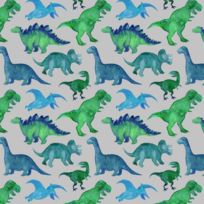 Blue Green Watercolor Dinos- Medium 