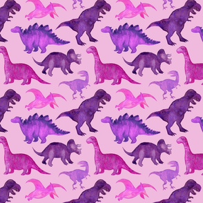 Pink Purple Watercolor Dinos Pink- Medium 