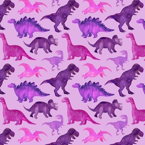 Pink Purple Watercolor Dinos Purple- Medium