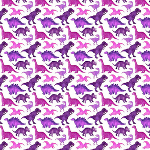 Pink Purple Watercolor Dinos White- Small