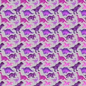 Pink Purple Watercolor Dinos Grey- Small