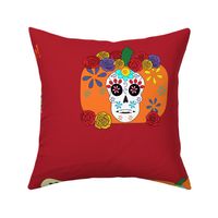 Skull Rose Pumpkins and Ghosts  Rojo