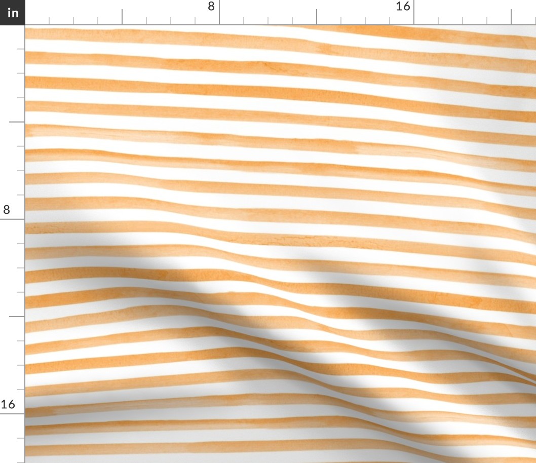 Smaller Scale Watercolor Stripes - Giraffe Tan Orange on White