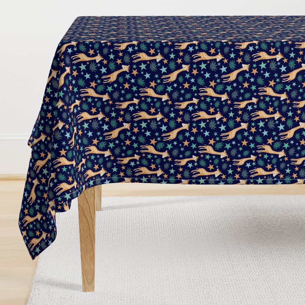 Medium Scale Giraffes and Stars on Navy