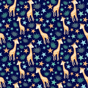 Medium Scale Giraffes and Stars on Navy