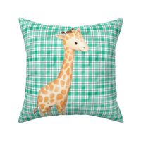 18x18 Pillow Sham Front Fat Quarter Size Makes 18" Square Cushion Giraffe on Spearmint Gingham Plaid Checker