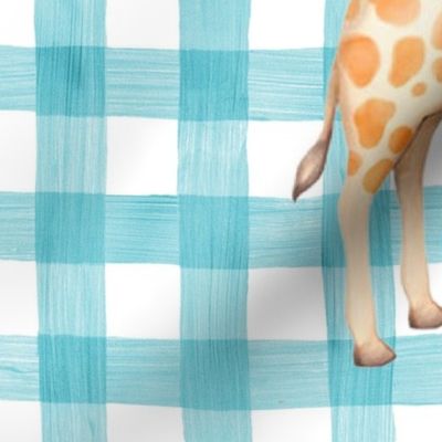 18x18 Pillow Sham Front Fat Quarter Size Makes 18" Square Cushion Giraffe on Baby Boy Blue Watercolor Gingham