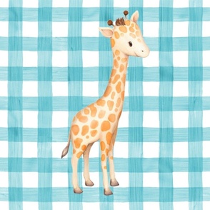 18x18 Pillow Sham Front Fat Quarter Size Makes 18" Square Cushion Giraffe on Baby Boy Blue Watercolor Gingham