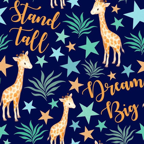 Large Scale Stand Tall Dream Big Giraffes on Navy