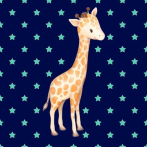 18x18 Pillow Sham Front Fat Quarter Size Makes 18" Square Cushion Giraffe Spearmint Stars on Navy