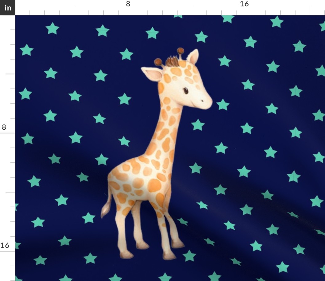 18x18 Pillow Sham Front Fat Quarter Size Makes 18" Square Cushion Giraffe Spearmint Stars on Navy