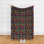 Large Scale Colorful Rainbows Flowers Hearts on Black