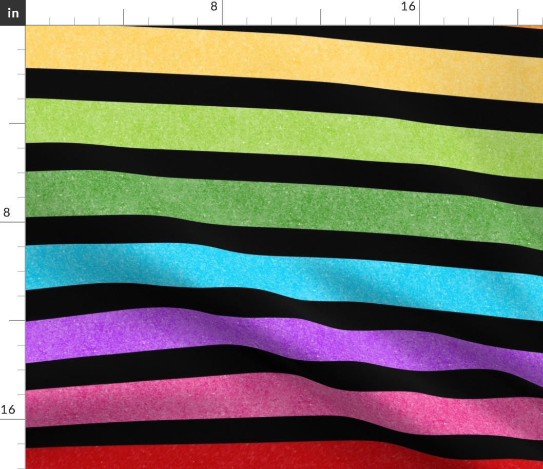 Large Scale Rainbow Textured Stripe Coordinate on Black