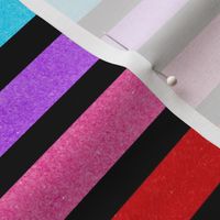 Medium Scale Rainbow Textured Stripe Coordinate on Black