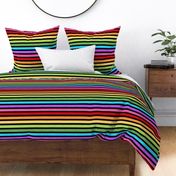 Medium Scale Rainbow Textured Stripe Coordinate on Black