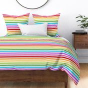 Medium Scale Rainbow Textured Stripe Coordinate on White