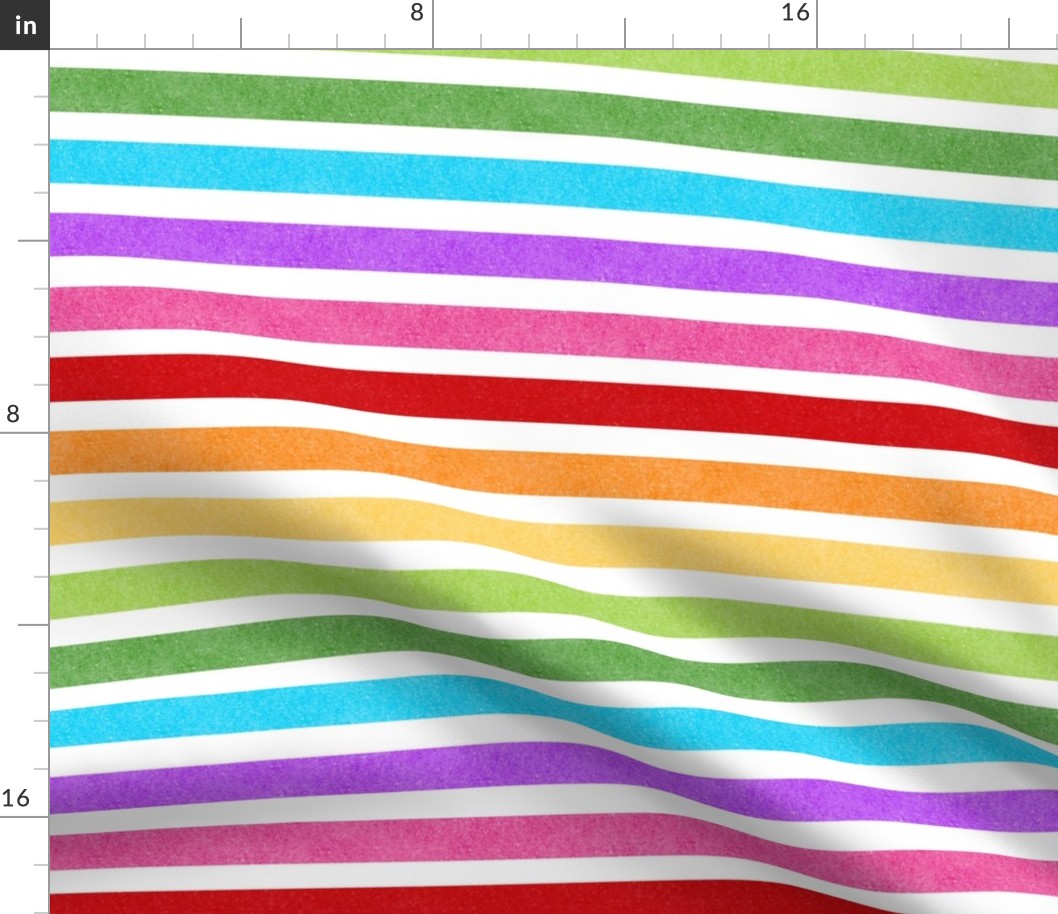 Medium Scale Rainbow Textured Stripe Coordinate on White