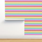 Small Scale Rainbow Textured Stripe Coordinate on White