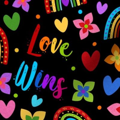 Large Scale Love Wins Rainbows Flowers and Hearts on Black