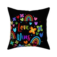 18x18 Pillow Sham Front Fat Quarter Size Makes 18" Square Cushion Love Wins Rainbows Flowers Hearts