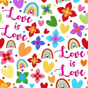 Large Scale Love is Love Rainbows Flowers Hearts on White