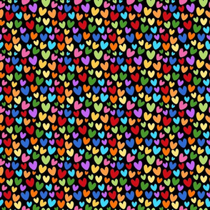 Small Scale Rainbow Hearts on Black