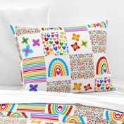 Patchwork 6" Square Cheater Quilt Nursery Rainbows Flowers Hearts on White