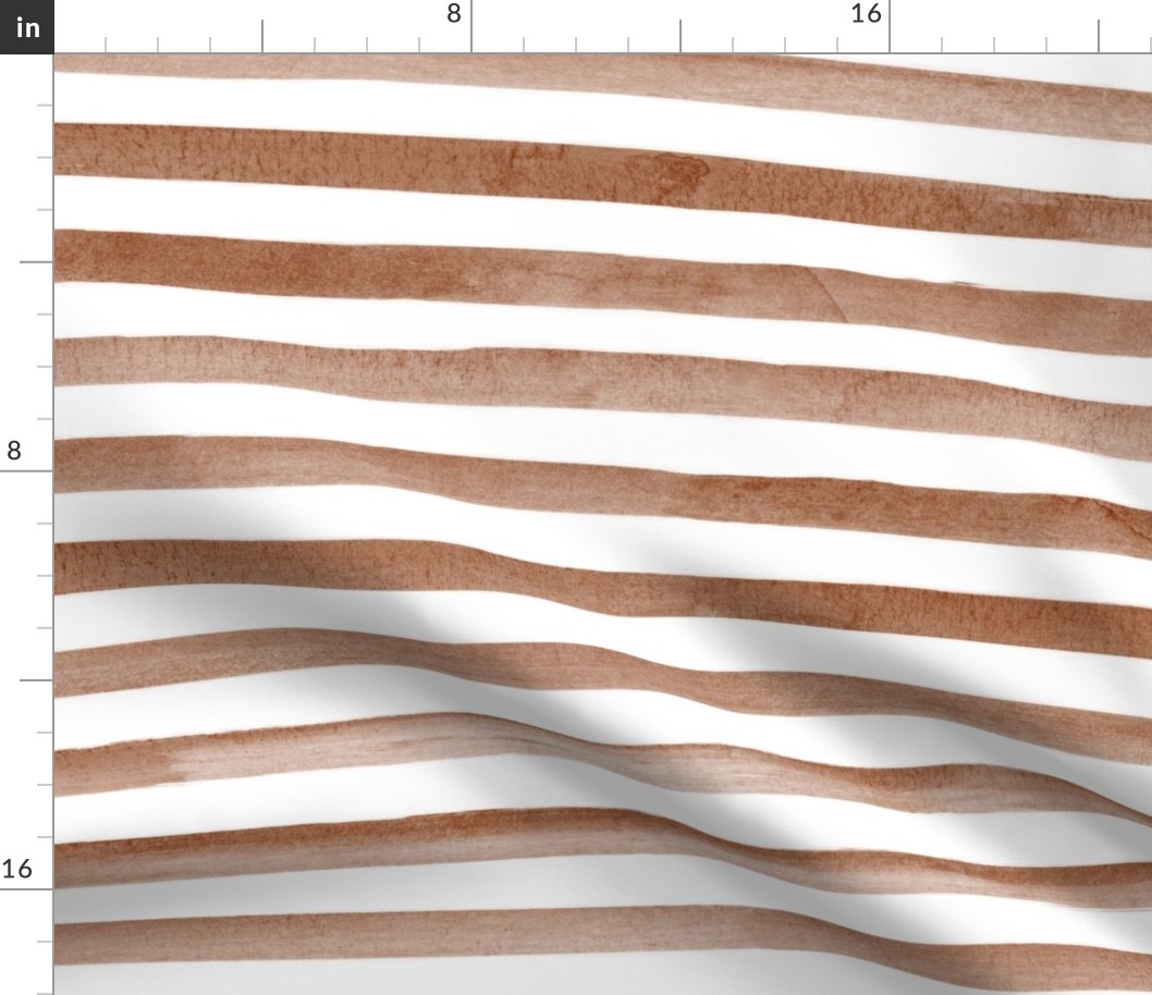 Bigger Scale Watercolor Stripes - Brown and White