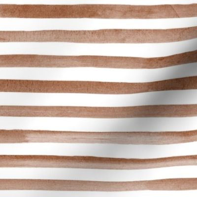 Smaller Scale Watercolor Stripes - Brown and White