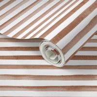 Smaller Scale Watercolor Stripes - Brown and White