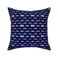 Small Scale Old Vintage Cars on Navy Blue