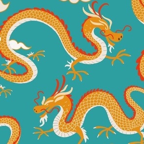chinese dragons - orange and blue