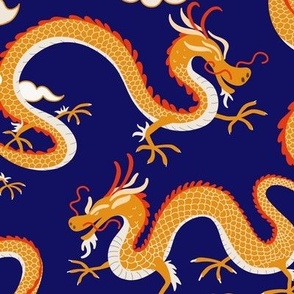 chinese dragons - orange and dark blue
