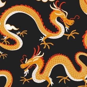 chinese dragons - orange and grey