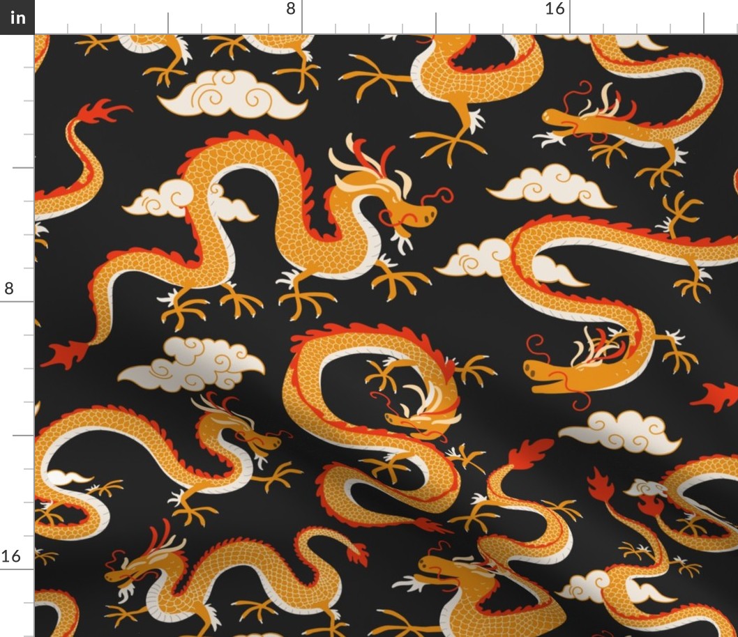 chinese dragons - orange and grey