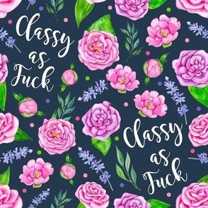 Medium Scale Classy as Fuck Pink Floral on Navy