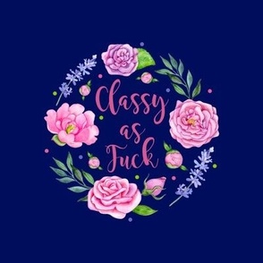 Sweary Swatch 8x8 Square Fits 6" Hoop for Embroidery or Wall Art DIY Pattern Kit Template Quilt Square Classy as Fuck Pink Floral on Navy