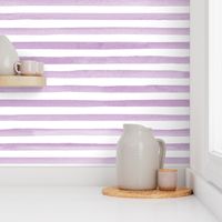 Large Scale Watercolor Stripes - Light Purple on White