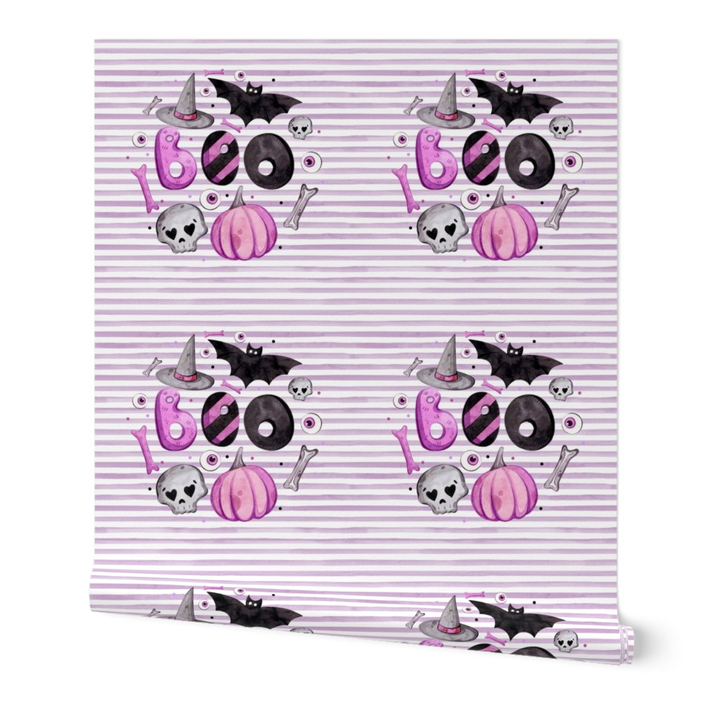 18x18 Pillow Sham Front Fat Quarter Size Makes 18" Square Cushion Halloween Boo Stripes Purple Pumpkins Bats