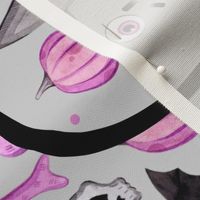 Large 27x18 Fat Quarter Panel for Tea Towel or Wall Art Hanging Halloween Boo Purple Pumpkins Witch Hats Bats Skulls