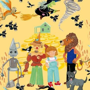Half-Drop pattern repeat, The wizard of Oz on yellow, kids fabric